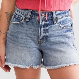 Kancan Curvy Rid-rise Raw Hem Denim Shorts